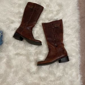 Brown leather boots